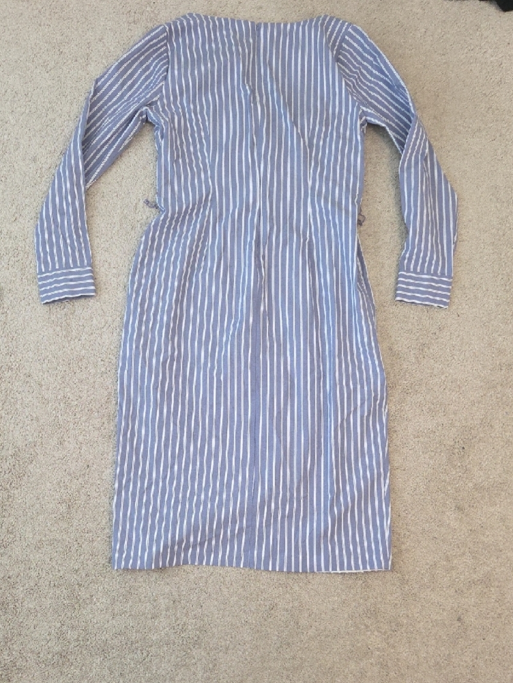 WHBM Poplin Striped Wrap Midi Shirt Dress in Light Blue and White NWOT - Picture 14 of 15